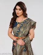 Jacquard Printed Saree for Women, Teal 