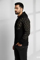 Fleece Printed Hoodie for Men ,Black 