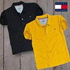 Poly Blend Half Sleeves Printed T-Shirt for Men (Yellow & Black, M) (Pack of 2)