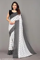 Georgette Printed Saree for Women, White 