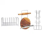 Oc9 स्टेनलेस स्टील चकला बेलन स्टैंड & कप स्टैंड & प्लेट स्टैंड फॉर किचन 