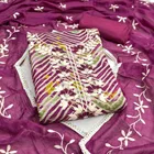 Chanderi Cotton Embroidered Unstitched Suit Fabric, Purple