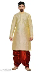 Dupion Silk Solid Kurta with Dhoti for Men 