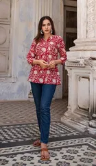 Cotton Floral Print Short Kurti for Women 