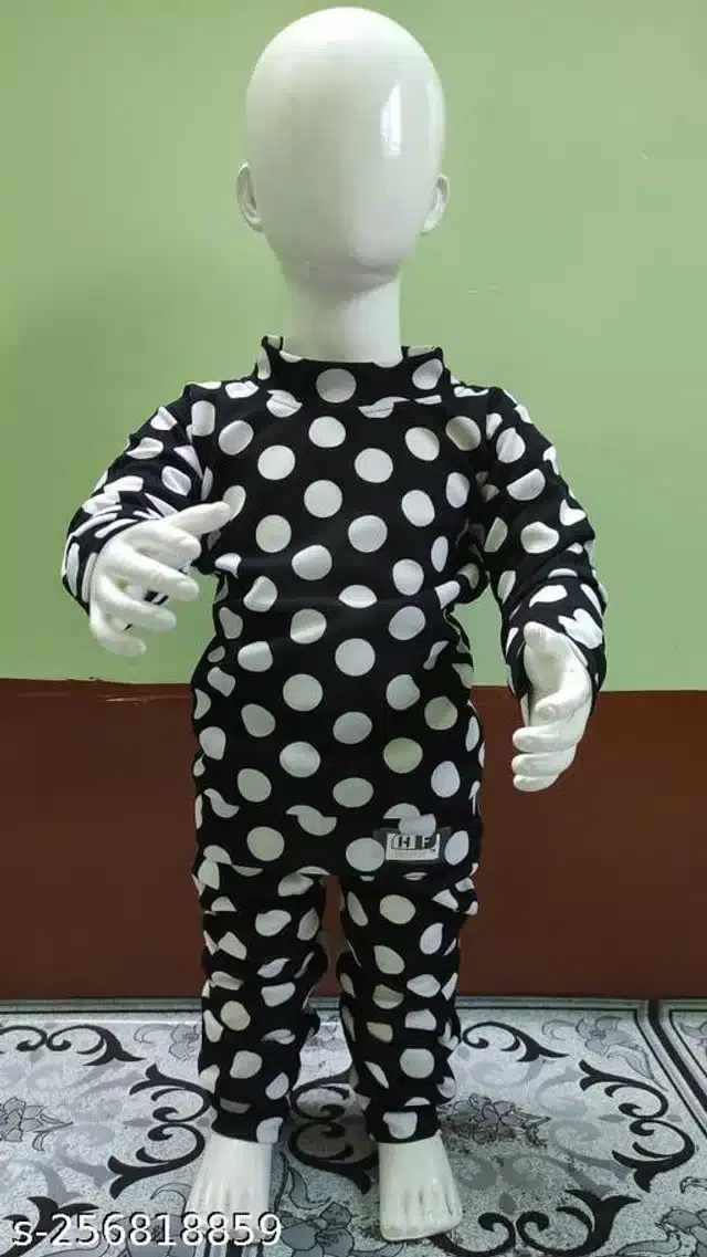 Crepe Full Sleeves T-Shirt with Pant Clothing Set for Kids (Black & White, 1-2 Years)
