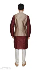 Dupion Silk Solid Kurta with Pyjama & Jacket for Men 