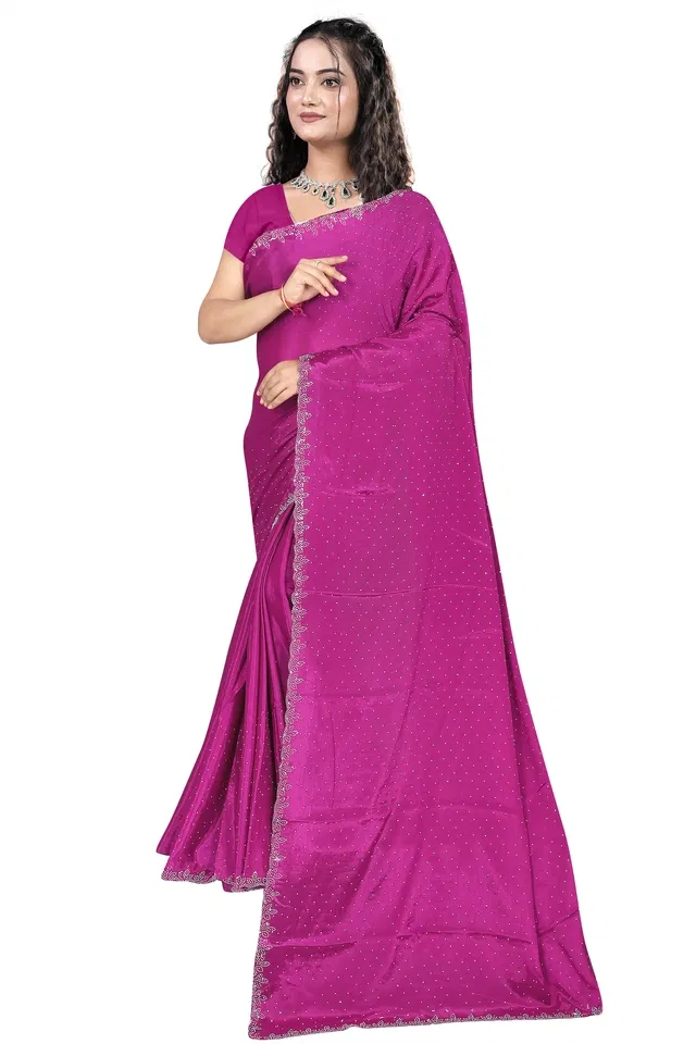 Crepe Solid Saree for Women, Wine (6.3 m)