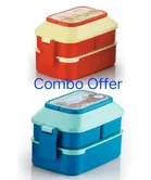 2 Containers Lunch Box with Roti Tray and 2 Spoons. (Multicolor, 1100 ml) (Set of 2)