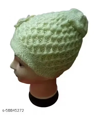 Woolen Solid Cap for Women (Cream, Pack of 1)