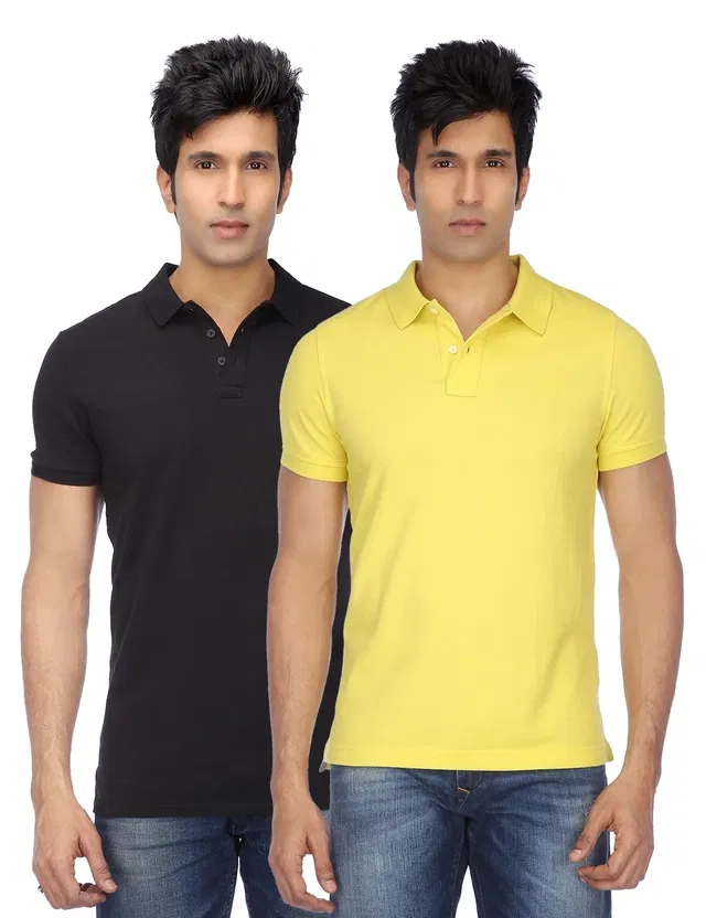 Polo Solid Cotton Blend T-shirts for Men, Pack of 4 (Multicolor, L)