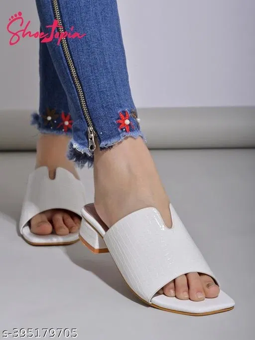 [60] Solid Synthetic Heel Sandals for Women (White, IND-4)