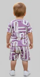 Cotton Blend Geometric Clothing Set for Boys, Purple 