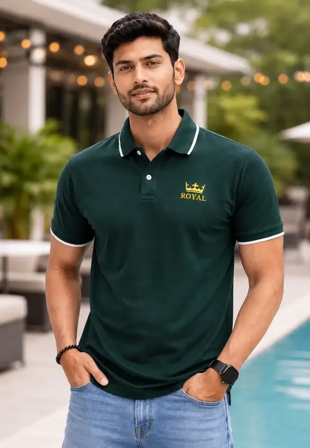Polycotton T-Shirts for Men, Dark Green (XL)