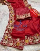 Chiffon Woven Design Saree For Women, Red