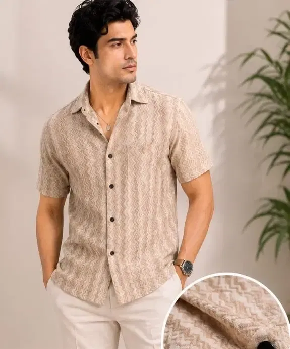 Self Design Casual Shirts for Men (Beige, XL)