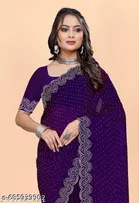 Georgette Embroidered Saree For Women, Purple
