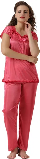 Satin Solid Nightsuit Set for Women 