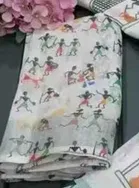 Cotton Linen Printed Saree for Women, White 