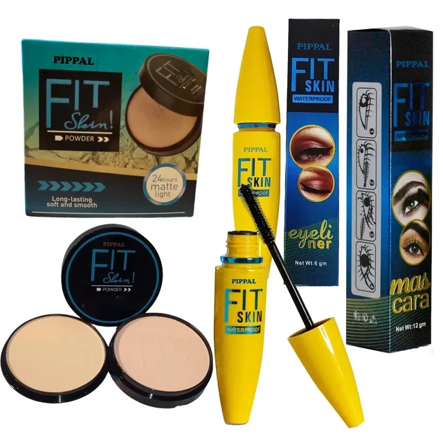 Pippal Fit Skin Powder Compact (20 g) with Mascara (12 ml) & Eyeliner (6 ml) (Set of 3)