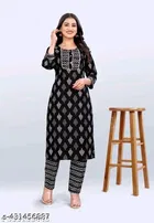 Cotton Blend Printed Kurti with Pant for Women 