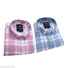 Cotton Blend Checked Shirt for Men, Pink & Blue 