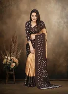 Art Silk Printed Saree for Women, Brown 