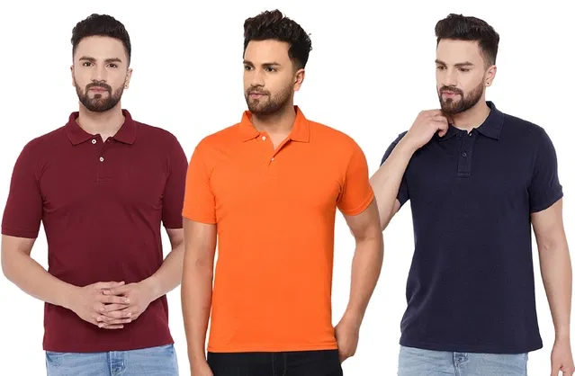 Polo T-shirts for Men, Pack of 3 (Multicolor, XL)