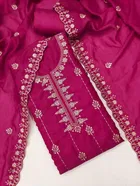 Vichitra Silk Embroidered Unstitched Suit Fabric, Pink