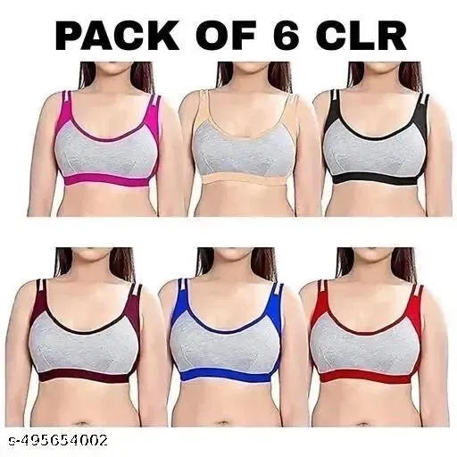 Cotton Sports Bra for Women & Girls, Multicolour, Pack of  6 (40B)