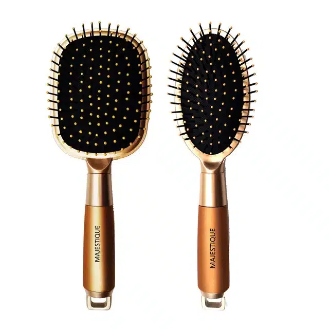 Majestique Premium Golden Series Flat Hair Brush Refresh and Extend Paddle Detangler for All Hair (Combo of 2) (B-45)