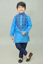 Printed Dupion Silk Kurta and Pajama Set for Boys 