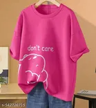 Cotton Blend Printed T-Shirt for Women, Pink 