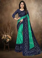 Art Silk Printed Saree for Women, Green 