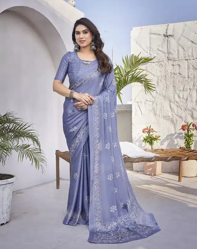 Chiffon Printed Saree for Women (Grey, 6 m)