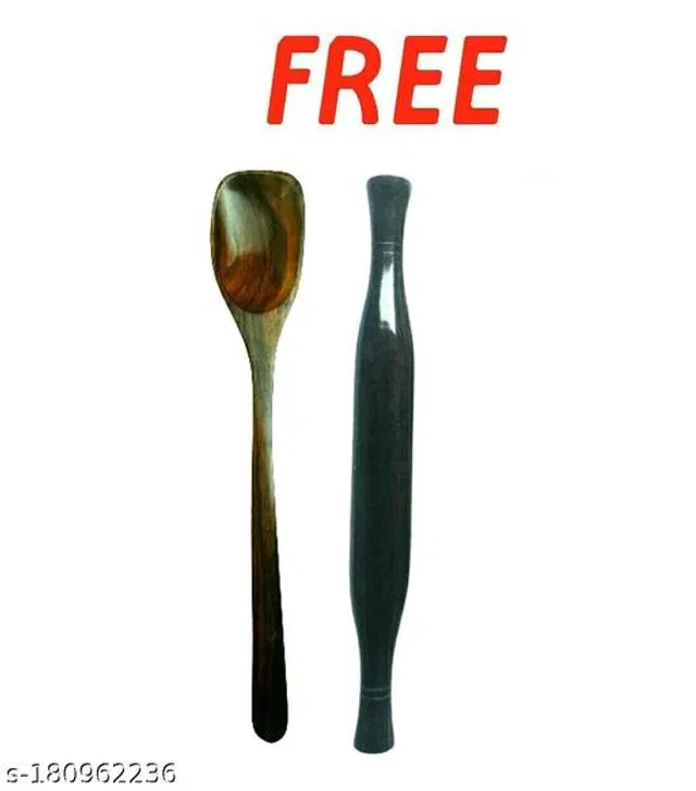 Wooden Serving Spoon with Rolling Pin (Black & Brown, Set of 2)