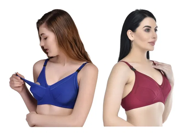 Cotton Blend Solid Non Padded Feeding Bras for Women (Multicolor, 3XL) (Pack of 2)