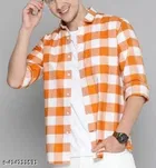 Cotton Blend Checked Shirts for Men, Orange & Blue, Pack of 2 