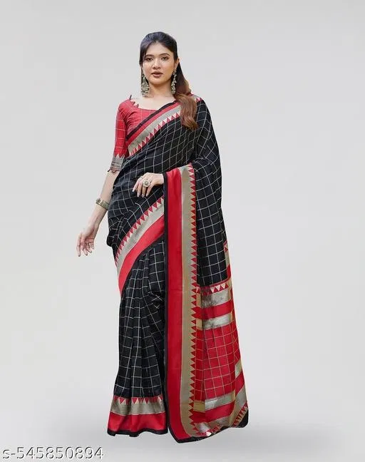 Banarasi Silk Printed Saree for Women, Black (6.3 m)