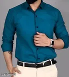 Cotton Solid Shirt for Men, Teal 