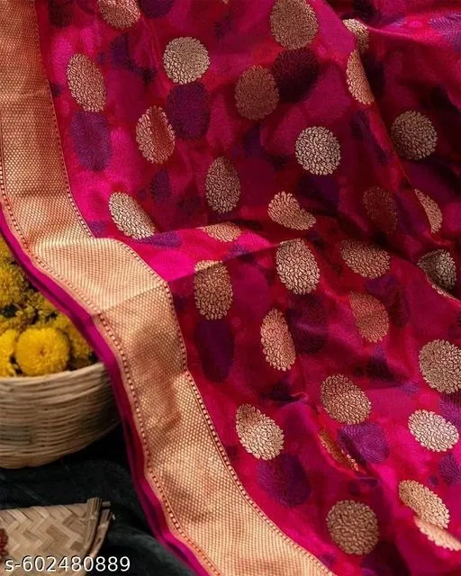 Banarasi Silk Printed Saree for Women, Pink (6.3 m)