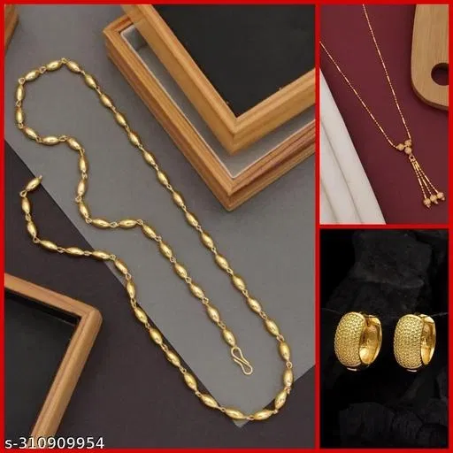Alloy 2 Pcs Chain with 1 Pair Earrings for Women (Multicolor, Set of 3)