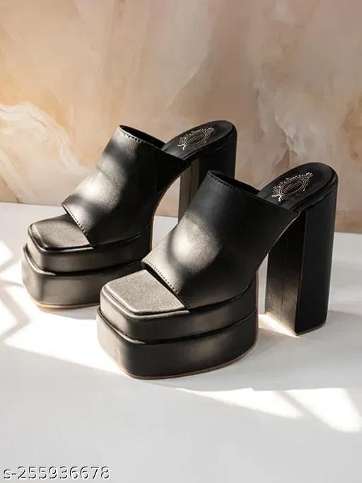 Block Heel Sandals for Women (Black, IND-6)