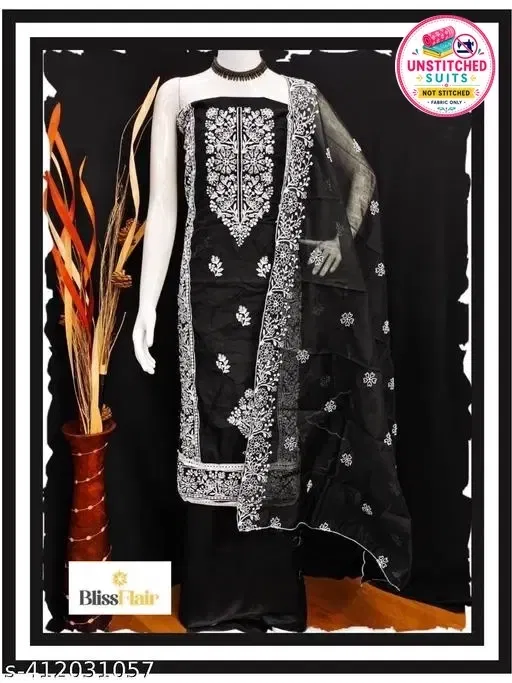 Modal Embroidered Pakistani Suit for Women (Black, Un Stitched)