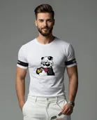 Polyester Printed T-shirt for Men, White 
