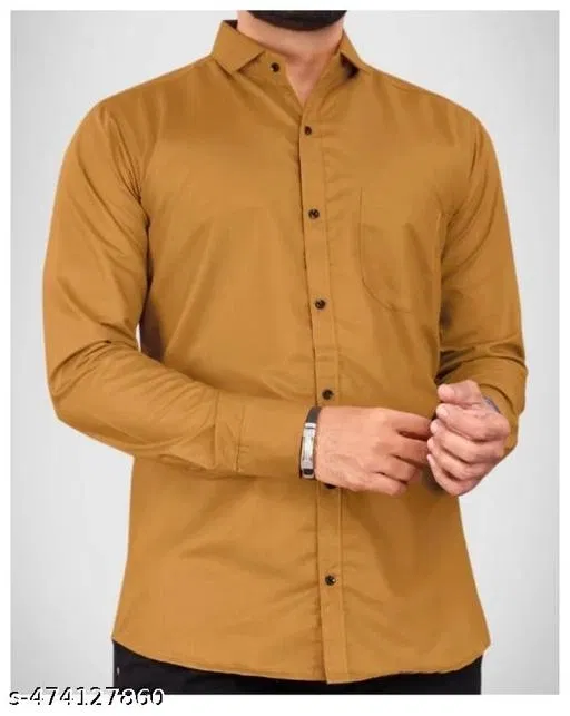 Cotton Blend Solid Shirt for Men, Mustard (XL)