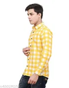 Cotton Blend Checked Shirt for Men, Yellow 
