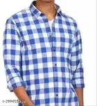 Cotton Blend Checked Shirt for Men, Blue 
