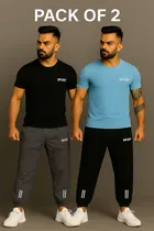 Polyester Gym Joggers for Men (Grey & Black, 30) (Pack of 2)