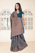 Jacquard Woven Design Saree for Women, Teal 