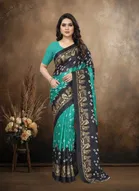 Art Silk Printed Saree for Women, Green 